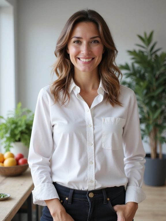 Ritratto professionale di un nutrizionista sorridente in un ambiente moderno