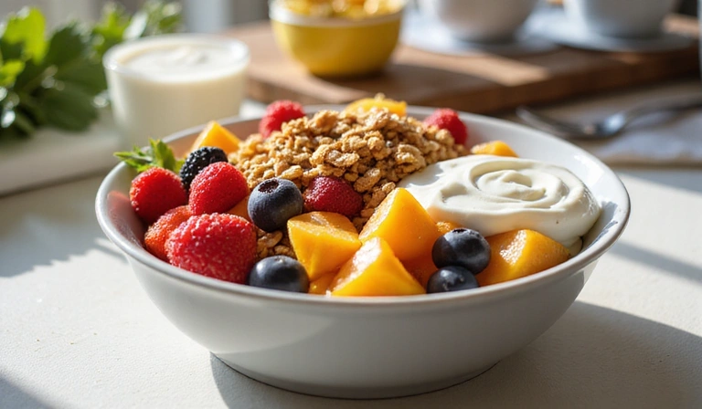Colazione sana con frutta e cereali