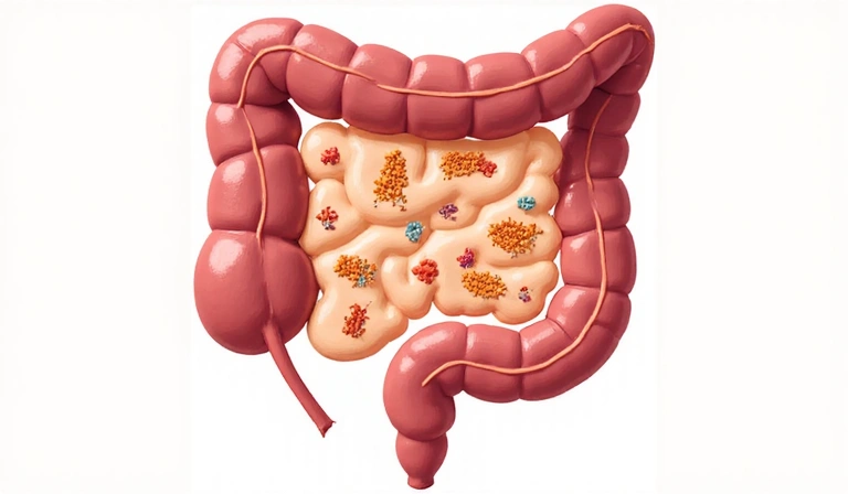Intestino stilizzato con batteri benefici