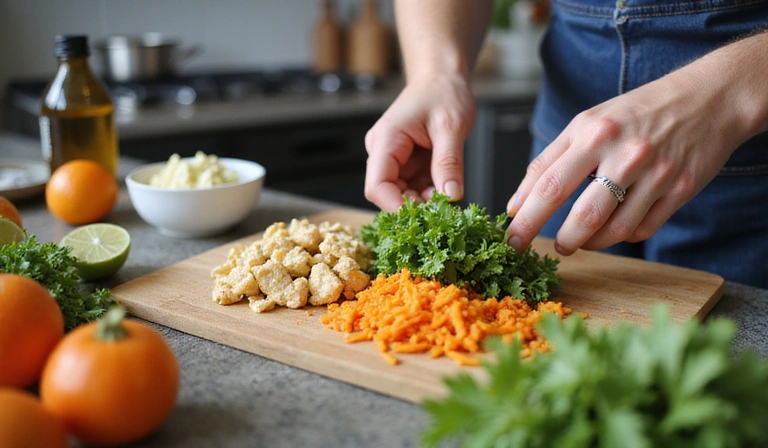 Mani che preparano un pasto veloce e sano