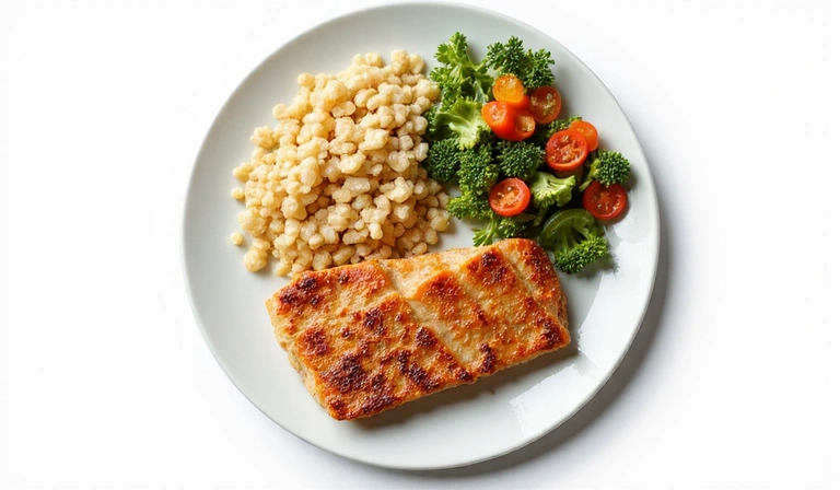 Piatto equilibrato con proteine, carboidrati e verdure