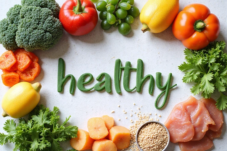 Layout visivamente accattivante di componenti di pasti sani