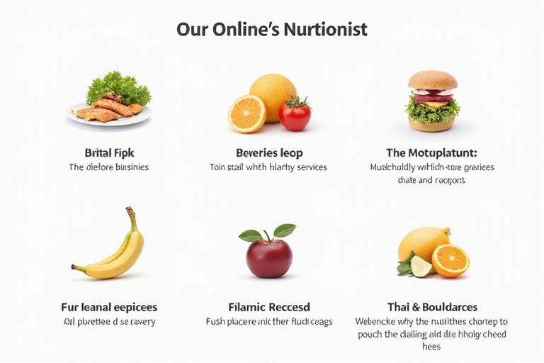 Grafico che illustra i diversi servizi offerti da un nutrizionista online, con icone rappresentative per ciascuno.