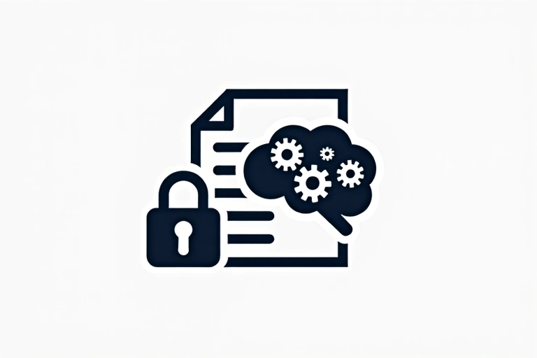 Icona che rappresenta la proprietà intellettuale, come un lucchetto su un documento o un cervello stilizzato con ingranaggi.